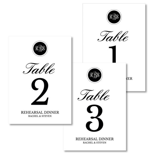 Black Circle Initials Table Number Cards